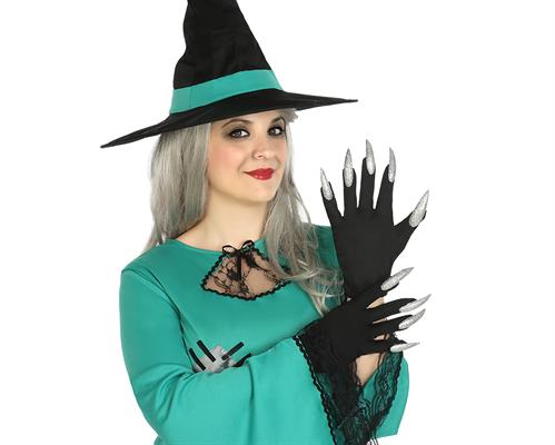 GUANTI NERI CON UNGHIE ARGENTO