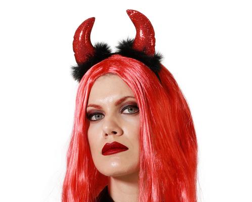 CERCHIETTO CORNA DIAVOLO ROSSE E MARABU' NERO