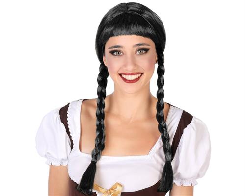 PARRUCCA NERA CON TRECCE E FRANGIA