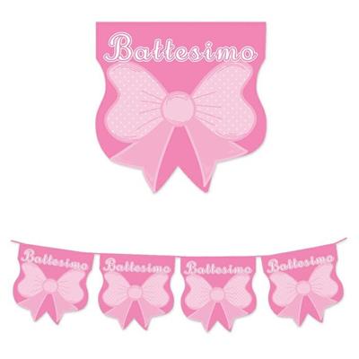 FESTONE BANDIERINE BATTESIMO ROSA C/FIOCCO 25CMX6M
