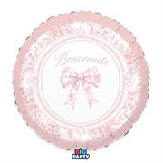 PALLONCINO IN MYLAR TONDO BENVENUTA FIOCCO VINTAGE 45CM