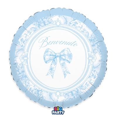 PALLONCINO IN MYLAR TONDO BENVENUTO FIOCCO VINTAGE 45CM