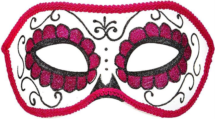 MASCHERA GLITTER NERO ROSA TESCHIO MESSICANO