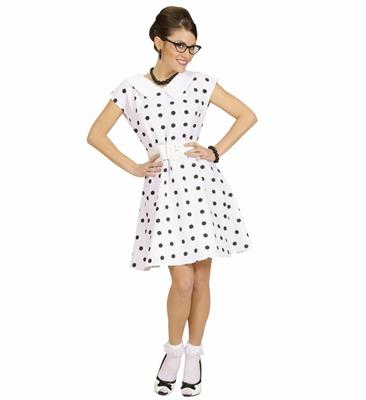 COSTUME DONNA ANNI 50 BIANCO A POIS NERI TAGLIA S