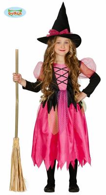 COSTUME BAMBINA STREGA FUXIA GONNA LUNGA TAGLIA 7-9 ANNI