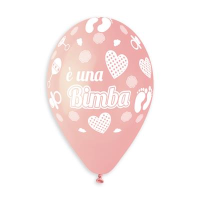 PALLONCINI IN LATTICE TONDO ROSA E UNA BIMBA 33CM 5PZ