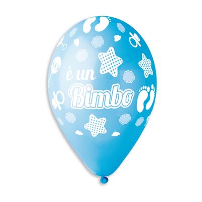 PALLONCINI IN LATTICE TONDO AZZURRO E UN BIMBO 33CM 5PZ