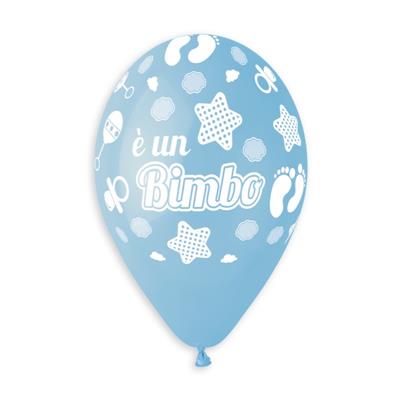 PALLONCINI IN LATTICE TONDO BIANCO E AZZURRO BIMBO 33CM 5PZ