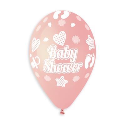 PALLONCINI IN LATTICE TONDO ROSA BABY SHOWER 33CM 5PZ