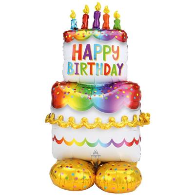 PALLONCINO IN MYLAR AIRLOONZ TORTA HAPPY BIRTHDAY 127CM