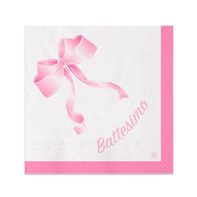 TOVAGLIOLI BATTESIMO FIOCCO ROSA 25X25CM 20PZ