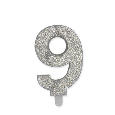 CANDELINA SWEETY ARGENTO GLITTER 9CM NUMERO 9 NOVE