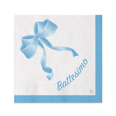 TOVAGLIOLI BATTESIMO FIOCCO AZZURRO 25X25CM 20PZ