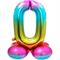 PALLONCINO IN MYLAR RAINBOW CON BASE NUMERO 0 72CM