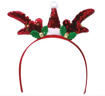 CERCHIETTO CORNA DA RENNA ROSSE CON PAILETTES