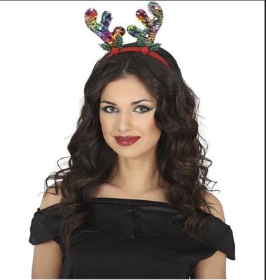 CERCHIETTO CORNA DA RENNA MULTICOLOR CON PAILETTES