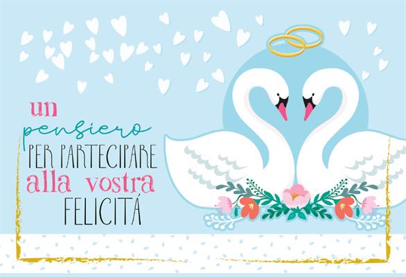 BIGLIETTO AUGURI MATRIMONIO PORTASOLDI CIGNI