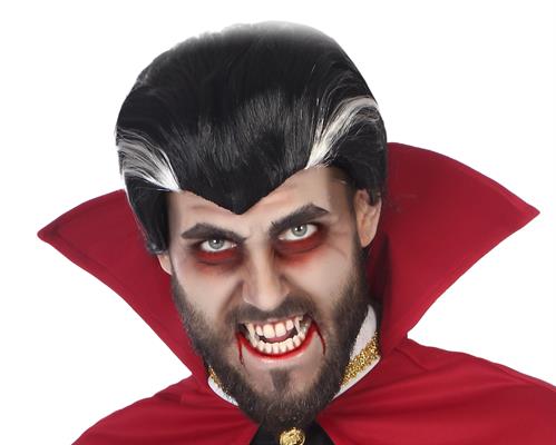 PARRUCCA DRACULA VAMPIRO NERA CON CIUFFO BIANCO