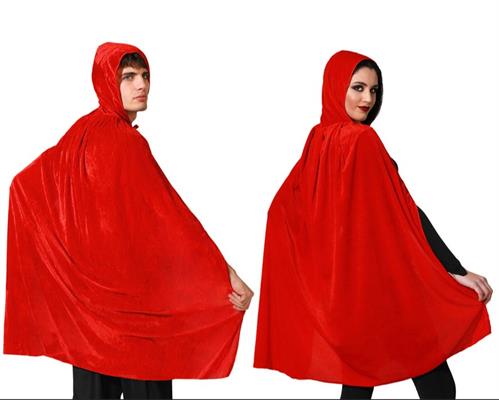 MANTELLO CON CAPPUCCIO IN VELLUTO ROSSO 100CM