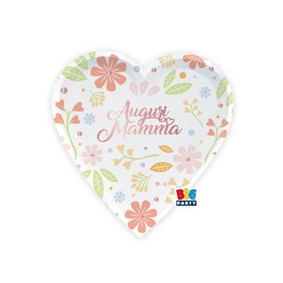 PIATTI IN CARTONCINO A CUORE AUGURI MAMMA 22CM 6PZ