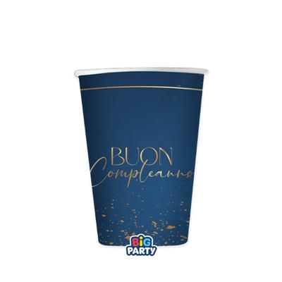 BICCHIERI IN CARTONCINO BUON COMPLEANNO NAVY 250ML 6PZ