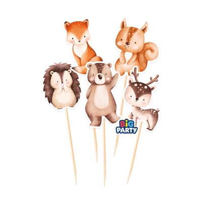 MINI CAKE TOPPER SAGOMATI A TEMA ANIMALI DEL BOSCO 5PZ