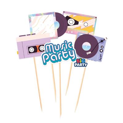 MINI CAKE TOPPER SAGOMATI A TEMA MUSIC PARTY 5PZ