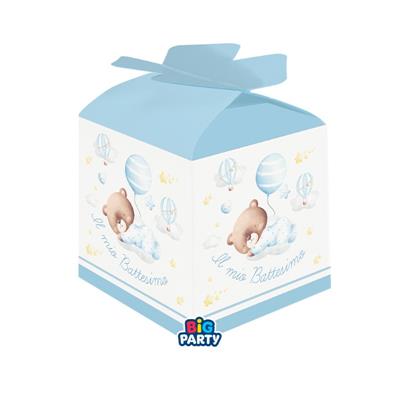 SCATOLINE CUBO PORTACONFETTI BABY ORSETTO AZZURRO 10PZ