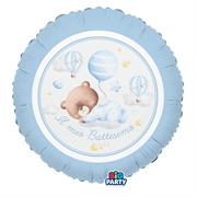 PALLONCINO IN MYLAR TONDO BABY ORSETTO AZZURRO  45CM